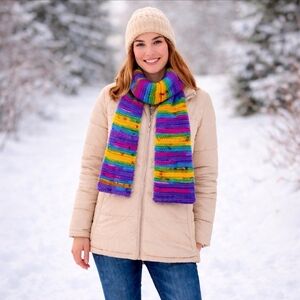 Handmade Loops & Threads Super Soft Variegated Striped Crocheted Scarf - New